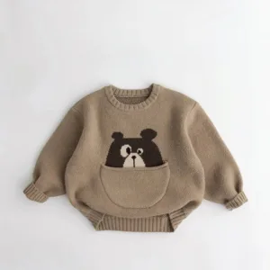 Mini Fashion™ - Leuke Print met Buidel - Dieren Trui Khaki / 120 (5 jaar) | Educatief Speelgoed