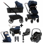 Kinderwagen The Jiffle Blue + Autostoel Maxi-Cosi Pebble 360°&Base&Accessoires + GRATIS Bolderkarzitje + Voetenzak
