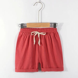 Mini Fashion™ - Sneldrogend Materiaal - Katoen-linnen Short Donker Rood / 98 (3 jaar) | Educatief Speelgoed