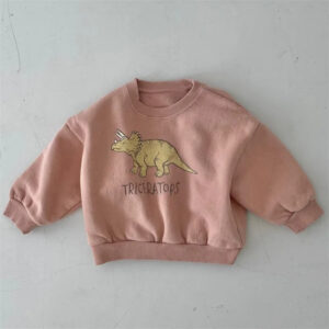 Mini Fashion™ - Leuke Dinosaurus Print - Dino Sweater Oranje - Roze / 110 (4 jaar) | Educatief Speelgoed