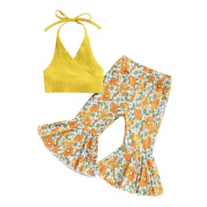 Mini Fashion™ - Ideaal Voor De Zomer - Meiden Zomerset Geel - Groen / 120 (2-3 jaar) | Educatief Speelgoed
