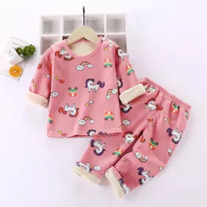 Mini Fashion™ - Kinder Cartoon Fleece Pyjama Roze - Unicorn / Maat 90 (2-3 jaar) | Educatief Speelgoed