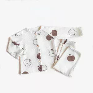 Mini Fashion™ - Luchtig Katoen - Kinder Pyjama Wit - Appels / 120 (5 jaar) | Educatief Speelgoed