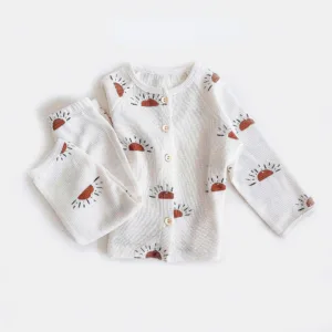 Mini Fashion™ - Luchtig Katoen - Kinder Pyjama Wit - Zon / 110 (4 jaar) | Educatief Speelgoed