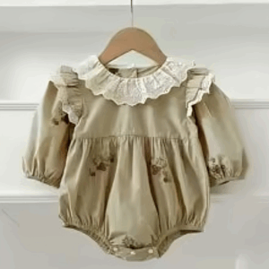 Mini Fashion™ - Comfortabel&Stijlvol - Lente Romper Jurkjes Kinderen Romper - Beige/groen / 100 (3 jaar) | Educatief Speelgoed