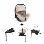 Autostoel Nuna Arra Flex Biscotti + Isofixbase Nuna Curv 360 System Zwart