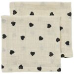 Monddoekjes Meyco Sweet Heart Soft Sand/Black 2-pack