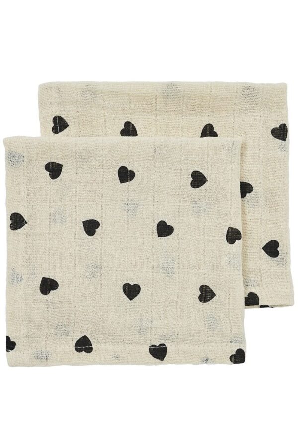Monddoekjes Meyco Sweet Heart Soft Sand/Black 2-pack - Afbeelding 1