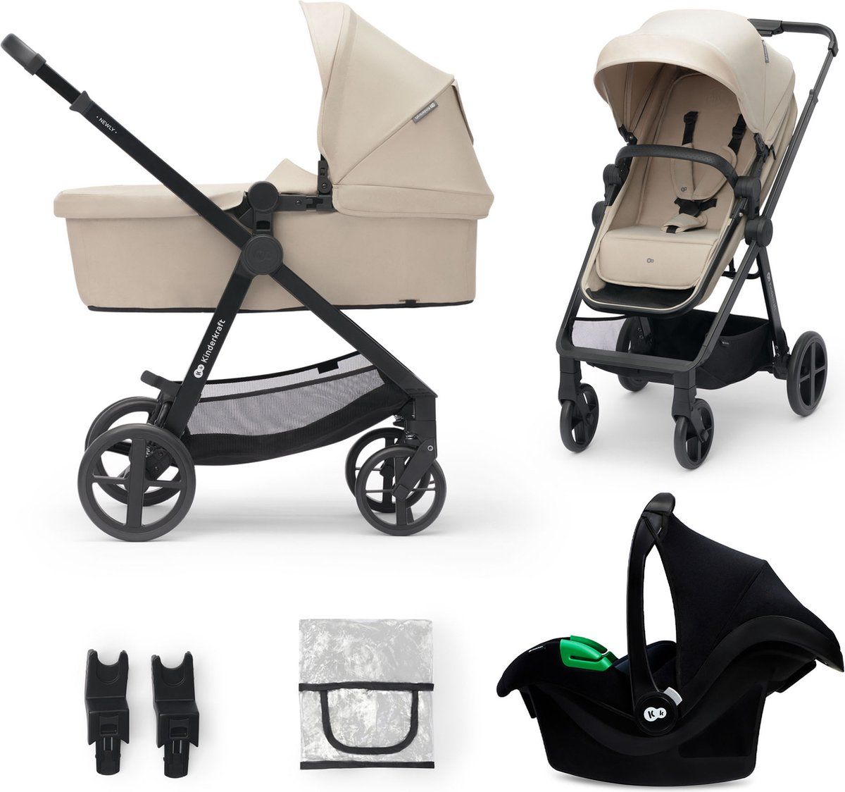 Kinderwagen Kinderkraft Newly 3-in-1 Pro Sand Beige met Autostoel - Afbeelding 1