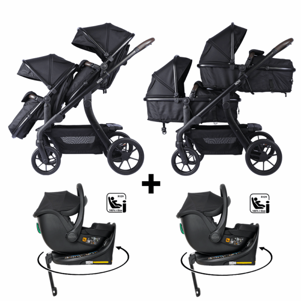 Kinderwagen Novi Baby® Pacific Premium Duo Black + Autostoel Jacky Pro 360&Base 2st. - Afbeelding 1