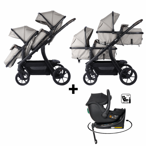 Kinderwagen Novi Baby® Pacific Premium Duo Sand + Autostoel Jacky Pro 360&Base - Afbeelding 1