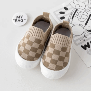 Mini Fashion™ - Geblokt patroon - Flexibele Instapschoen Bruin-beige / 20/21 (9-12 maanden) | Educatief Speelgoed