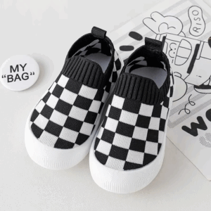 Mini Fashion™ - Geblokt patroon - Flexibele Instapschoen Zwart-wit / 22/23 (1- 1.5 jaar) | Educatief Speelgoed
