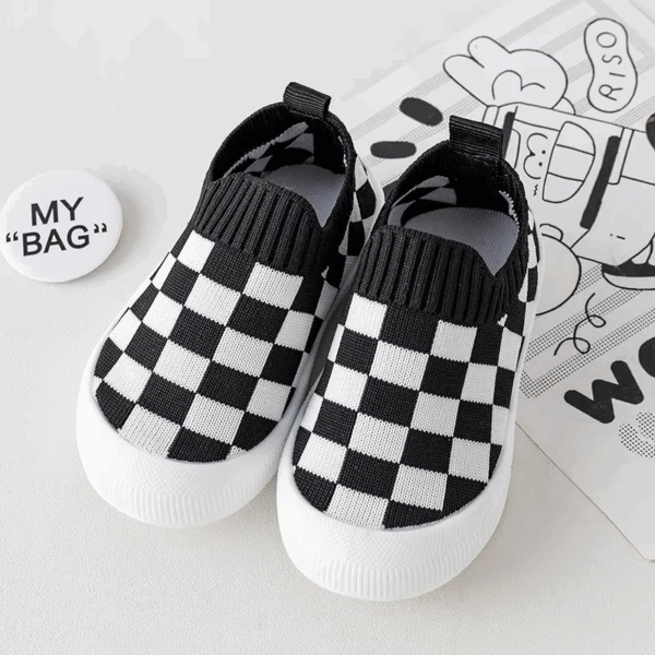 Mini Fashion™ - Geblokt patroon - Flexibele Instapschoen Zwart-wit / 22/23 (1- 1.5 jaar) | Educatief Speelgoed - Afbeelding 1