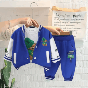 Mini Fashion™ - Peuter&Avontuur  - 3-delige Kleding Set Blauwe Baseball Beer / 80 (12 maanden) | Educatief Speelgoed
