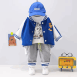 Mini Fashion™ - Peuter&Avontuur  - 3-delige Kleding Set Blauw Baseball / 80 (12 maanden) | Educatief Speelgoed