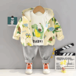 Mini Fashion™ - Peuter&Avontuur  - 3-delige Kleding Set Beige Dino / 110 (4 jaar) | Educatief Speelgoed