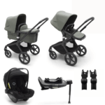 Kinderwagen Bugaboo Fox5 Compleet Black/Forest Green met Autostoel Turtle + Base 360 + Adapters