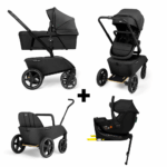 Set |Kinderwagen The Jiffle Wagon 2 Black Incl. Autostoel Novi Baby Jacky Pro 360 All Black&Base + GRATIS Bolderkarzitje