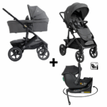 Kinderwagen Joie Signature Vinca Ebony met Autostoel Jacky Pro 360° All Black&Base
