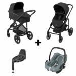 Kinderwagen Maxi-Cosi Plaza Plus Essential Black met Autostoel Maxi-Cosi Rock Essential Grey I-Size en Base