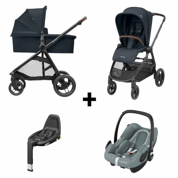 Kinderwagen Maxi-Cosi Street Plus Essential Graphite met Autostoel Maxi-Cosi Rock Essential Grey I-Size en Base - Afbeelding 1
