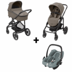 Kinderwagen Maxi-Cosi Plaza Plus Luxe Twillic Truffle met Autostoel Maxi-Cosi Rock Essential Grey I-Size