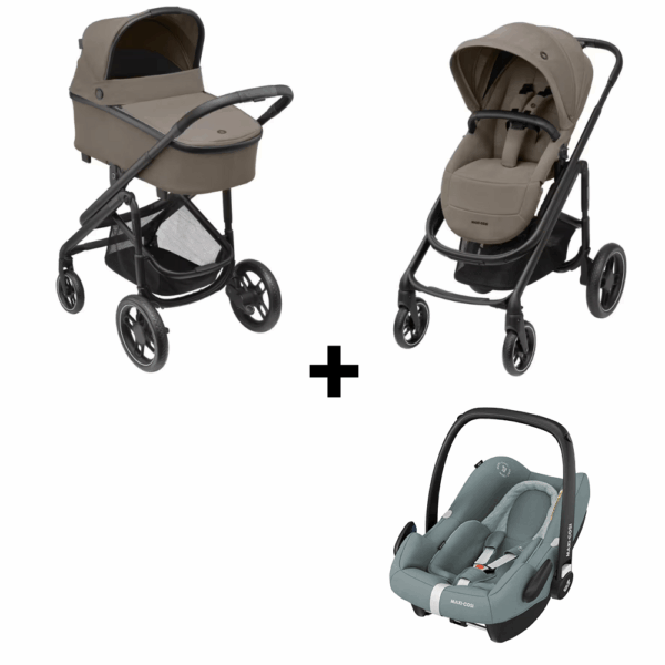 Kinderwagen Maxi-Cosi Plaza Plus Luxe Twillic Truffle met Autostoel Maxi-Cosi Rock Essential Grey I-Size - Afbeelding 1