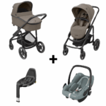 Kinderwagen Maxi-Cosi Plaza Plus Luxe Twillic Truffle met Autostoel Maxi-Cosi Rock Essential Grey I-Size en Base