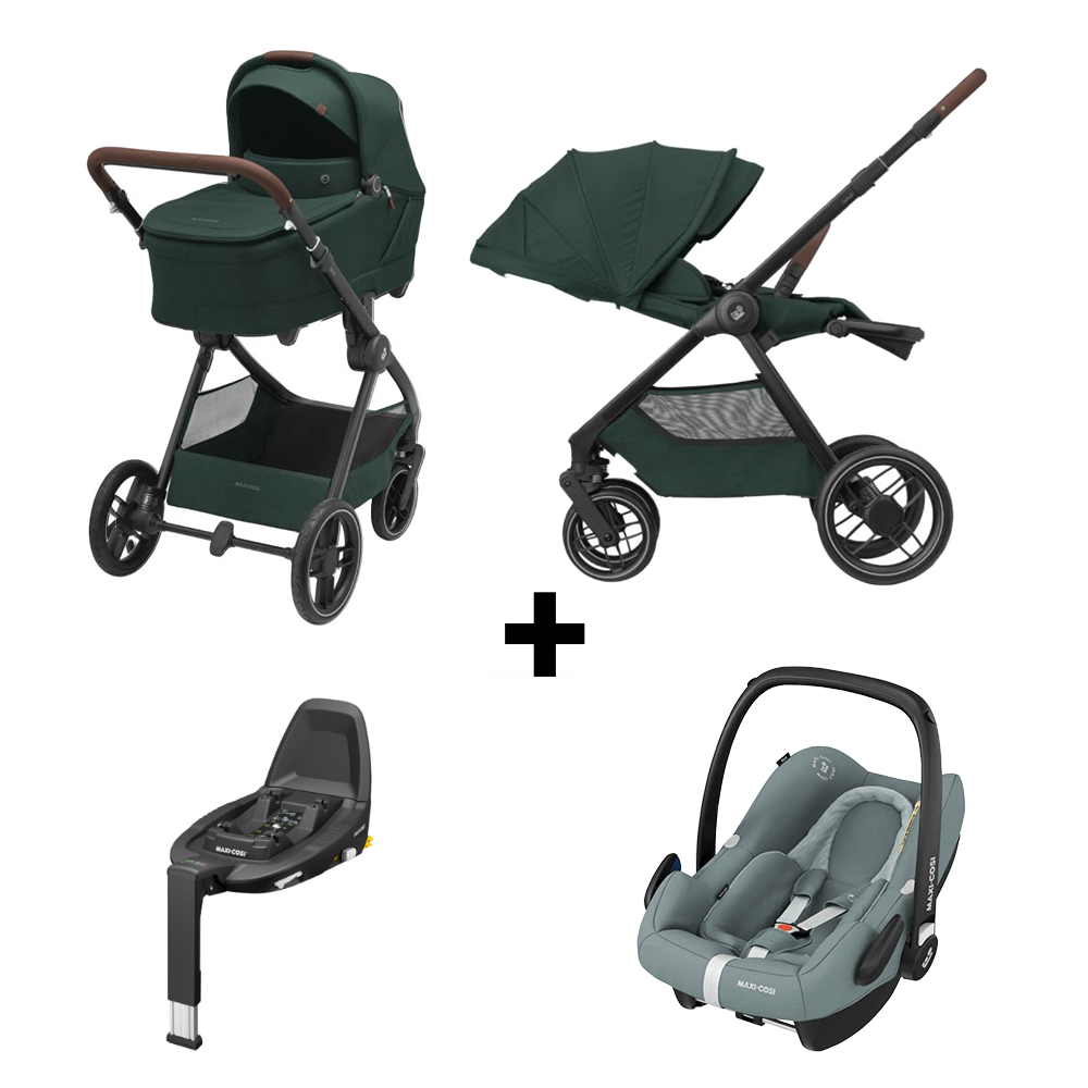 Kinderwagen Maxi-Cosi Oxford Plus Twillic Green + Autostoel Maxi-Cosi Rock Essential Grey I-Size&Base - Afbeelding 1