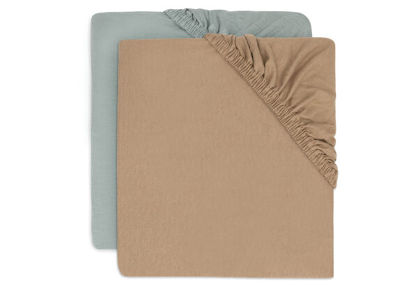 Hoeslaken Junior Jollein Jersey 70/75x140/150 Sea Green/Biscuit 2st - Afbeelding 1