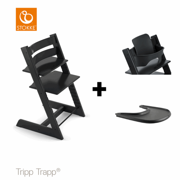 Set | Kinderstoel Stokke® Tripp Trapp® Black + Babyset + Eetblad - Afbeelding 1