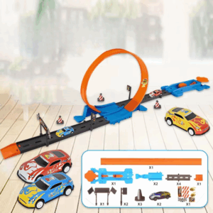 Double Race Track™ - Creatief&Leuk - Looping Racebaan Oranje - Sportauto / Enkel | Educatief Speelgoed