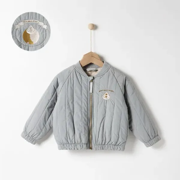 Mini Fashion™ - Katoenen Winterjas met Borduursel Blauw / Maat 80 (12-18 maanden) | Educatief Speelgoed - Afbeelding 1