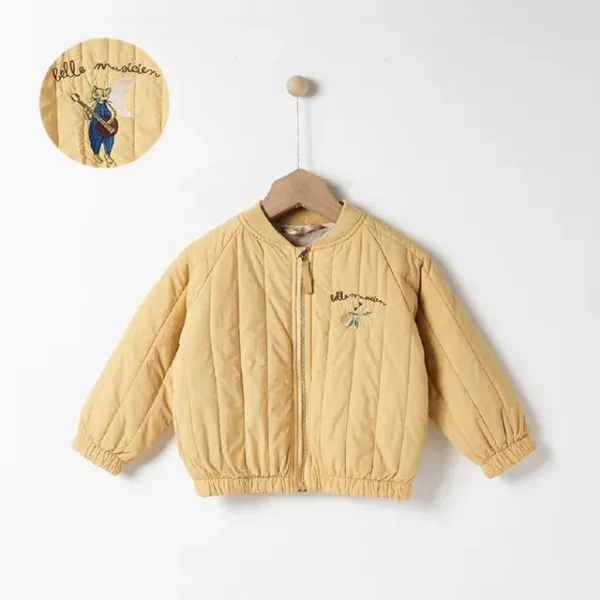 Mini Fashion™ - Katoenen Winterjas met Borduursel Geel / Maat 130 (6-7 jaar) | Educatief Speelgoed - Afbeelding 1