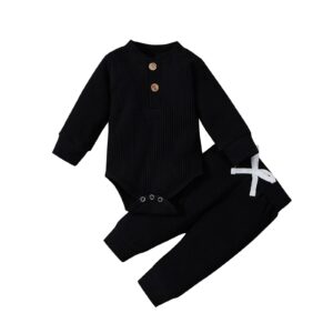 Mini Fashion™ – Comfortabel Baby Kledingset Zwart / 80 (6–12 maanden) | Educatief Speelgoed