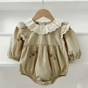 Mini Fashion™ - Comfortabel&Stijlvol - Lente Romper Jurkjes Kinderen Romper - Beige/groen / 80 (12 maanden) | Educatief Speelgoed