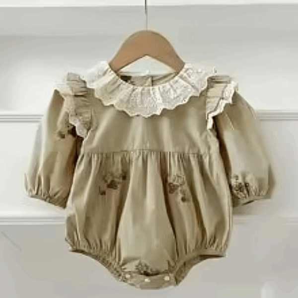 Mini Fashion™ - Comfortabel&Stijlvol - Lente Romper Jurkjes Kinderen Romper - Beige/groen / 80 (12 maanden) | Educatief Speelgoed - Afbeelding 1