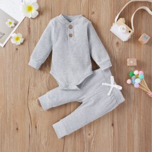 Mini Fashion™ – Comfortabel Baby Kledingset Grijs / 70 (3–6 maanden) | Educatief Speelgoed
