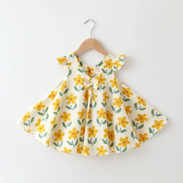 Mini Fashion™ - Speels&Elegant - Meisjes Zomer Jurk Geel Bloemen / 100 (2-3 jaar) | Educatief Speelgoed - Afbeelding 1
