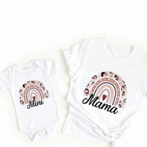Mini Fashion™ - Mama&Dochter - Matchende Shirt&Romper Wit - Regenboog Met Print / Baby's 60 - (9-12 maanden) | Educatief Speelgoed