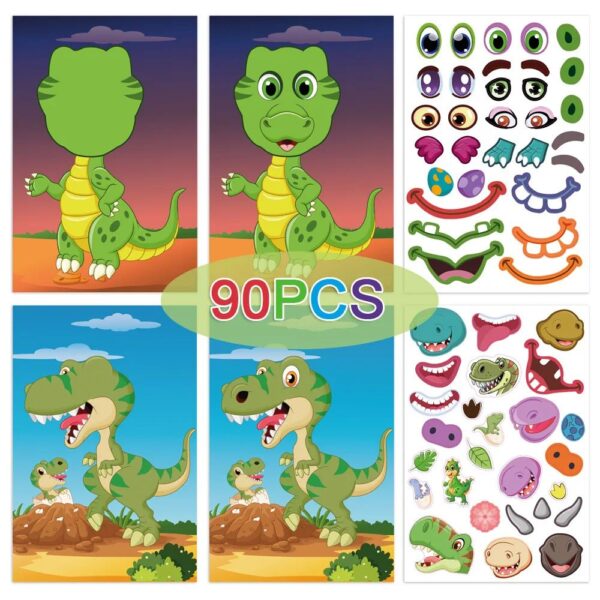 Funny Faces™ – Dierenpret&Plakplezier– Herbruikbaar Stickerboek Dinos - 90 Stickers | Educatief Speelgoed - Afbeelding 1