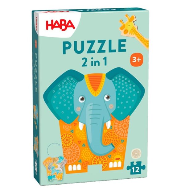 Houten 2-in-1 puzzel olifant (12 stukken) - HABA - Afbeelding 1