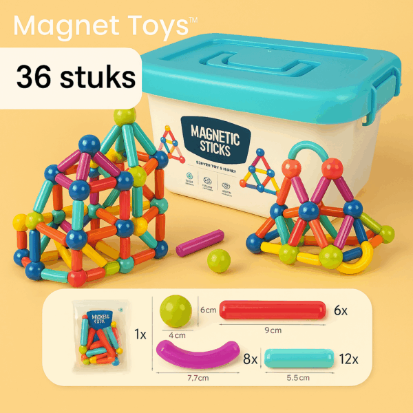 Magnet Toys™ - Ontwikkel de creativiteit - Magnetische sticks 36 stuks | Educatief Speelgoed - Afbeelding 1