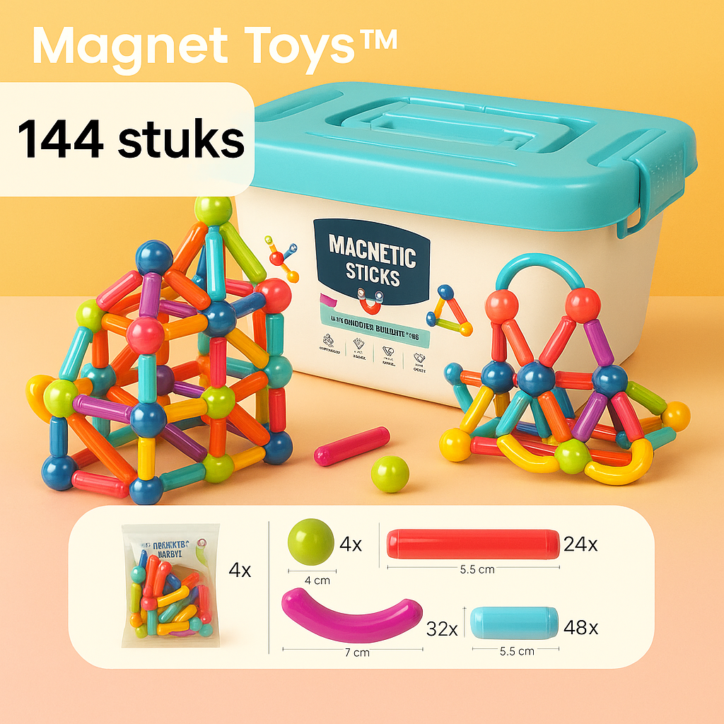 20250429_1225_Magnetic_Building_Set_remix_01jt0h7qn1e9kaz3afrpfh0tr2_1 Magnet Toys™ - Ontwikkel de creativiteit - Magnetische sticks 144 stuks | Educatief Speelgoed - Afbeelding 1
