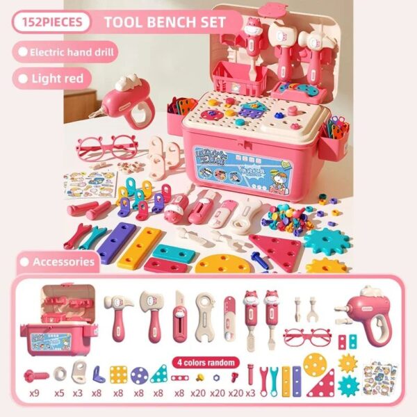 Tool Master - Bouw&Speel - Gereedschapskist Speelset 152 stuks (Rood) | Educatief Speelgoed - Afbeelding 1