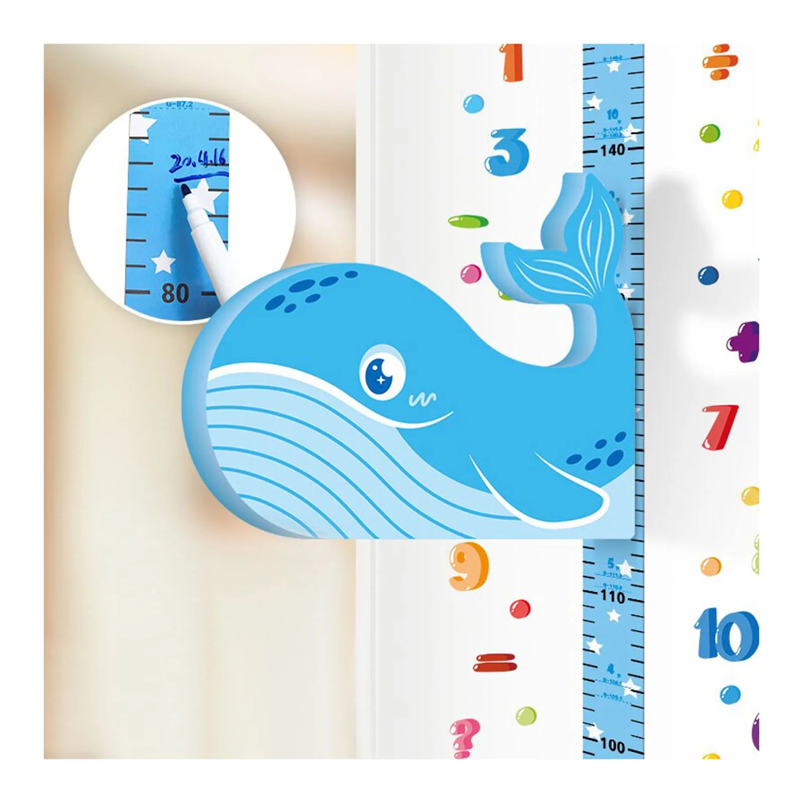 3D-Movable-Cartoon-Children-Height-Ruler-Wall-Decoration-With-Animal-Shape-Movable-Magnetic-Sticker-Household Kids Measure Tool™ - Op avontuur met hoogte - Magnetisch meetlint Walvis | Educatief Speelgoed - Afbeelding 1