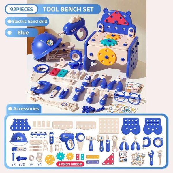 Tool Master - Bouw&Speel - Gereedschapskist Speelset 92 stuks (Blauw) | Educatief Speelgoed - Afbeelding 1