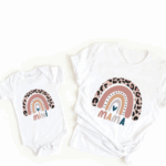 Mini Fashion™ - Mama&Dochter - Matchende Shirt&Romper Wit - Print Regenboog / Vrouwen - S | Educatief Speelgoed