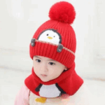 Mini Fashion™ - Schattig Pinguin Design - Kinder Muts&Sjaal Rood / One Size | Educatief Speelgoed